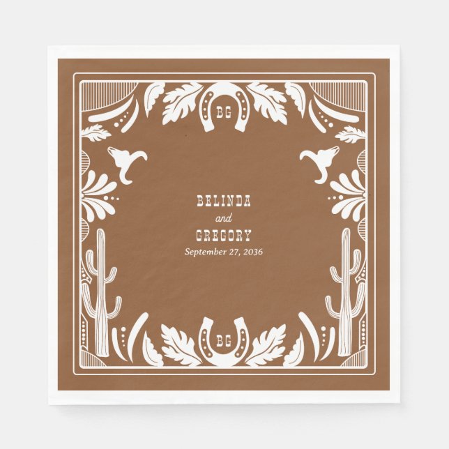 Western Country Cowboy Rustikale Hochzeit Serviette (Vorderseite)