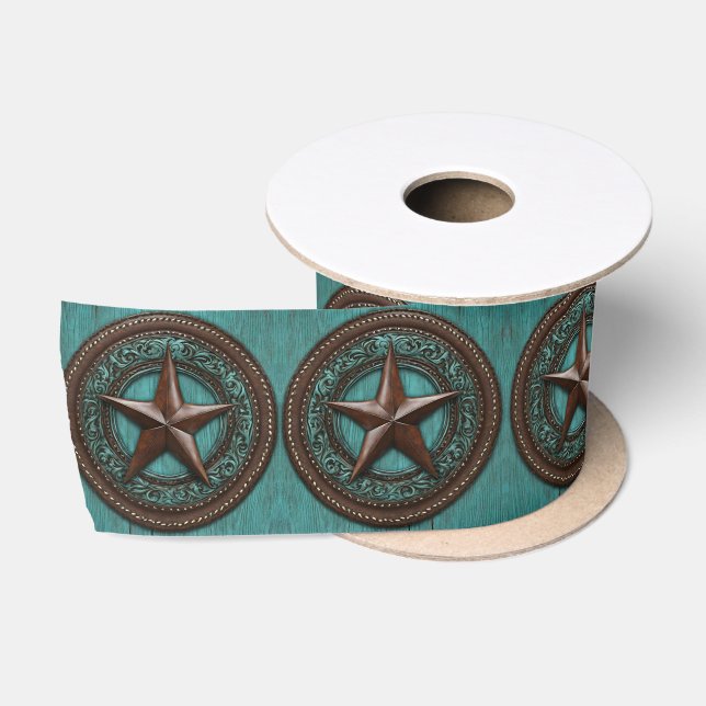Western Country Cowboy Türkise Brown Texas Star Satinband (Spule)