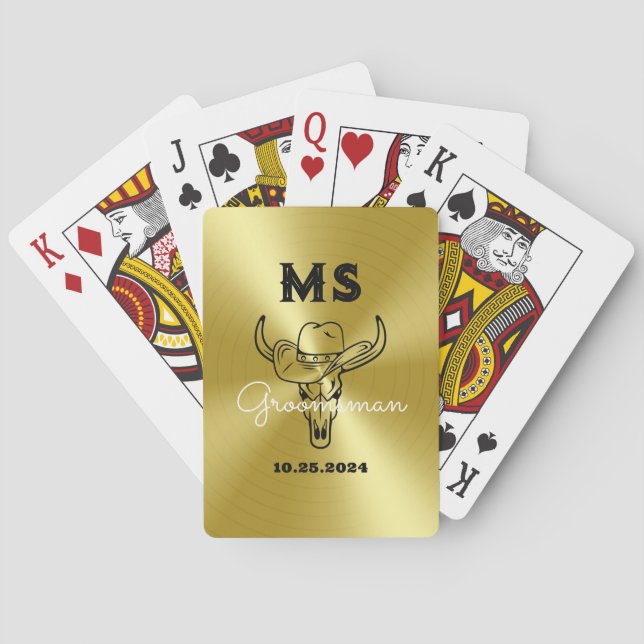 Western Country Cowboy Wedding Monogram Trauzeuge Spielkarten (Rückseite)