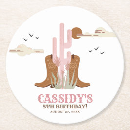 Western Country Cowgirl Birthday Rustikal Runder Pappuntersetzer