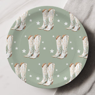 Western Country Cowgirl Boots Green Birthday Party Pappteller