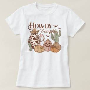 Western Country Cowgirl Howdy Pumpkin Halloween T-Shirt