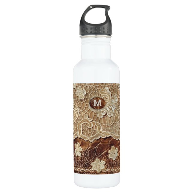 Western Country Leather n Lace Initial Edelstahlflasche (Vorderseite)