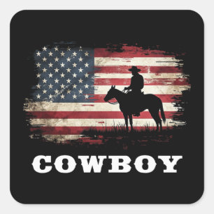 Western Country Men Rodeo Southern Retro Cowboy Quadratischer Aufkleber