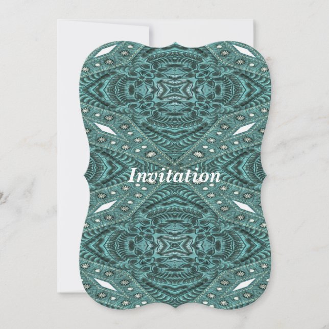 Western Country Mode Aquamarin Türkisblau Leder Einladung (Vorderseite)