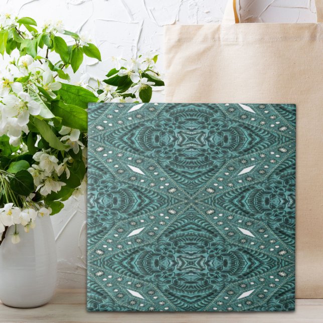 Western Country Mode Aquamarin Türkisblau Leder Fliese (Western Country fashion Teal Turquoise Leather Tile)