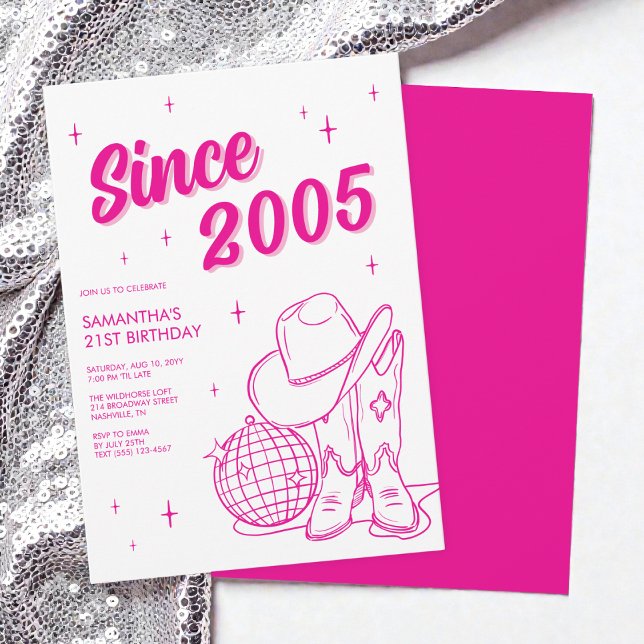Western Country Pink Disco 21. Geburtstag Party Einladung (Western Country Pink Disco 21st Birthday Party Invitation)