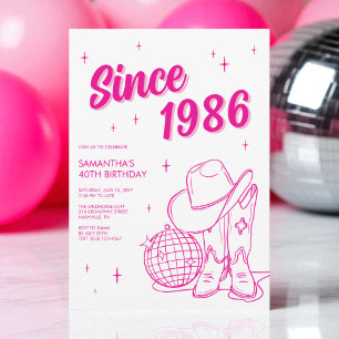 Western Country Pink Disco 40. Geburtstagsfeier Einladung