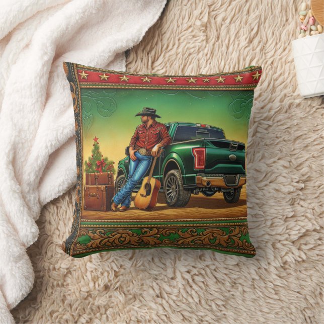 Western Country Singer Gitarre und LKW Weihnachten Kissen (Decke)