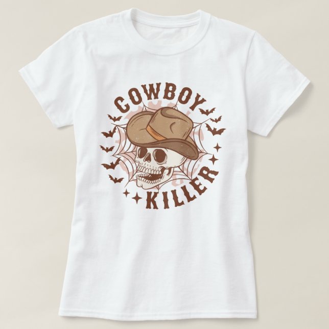 Western Country Skeleton Cowboy Killer Halloween T-Shirt (Design vorne)