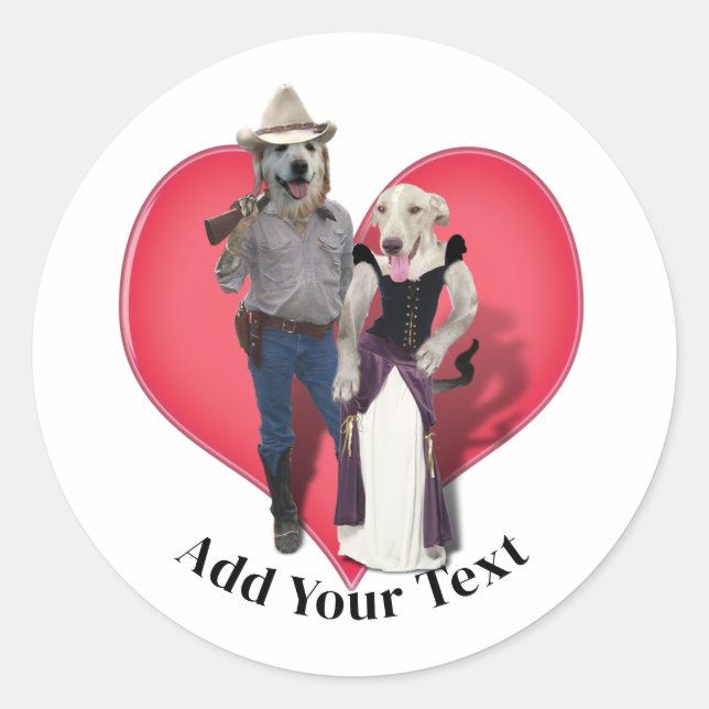 Western Couple Cowboy Dog Runder Aufkleber (Vorderseite)