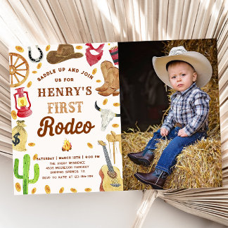 Western Cowboy 1. Rodeo Geburtstagsparty Foto Einladung