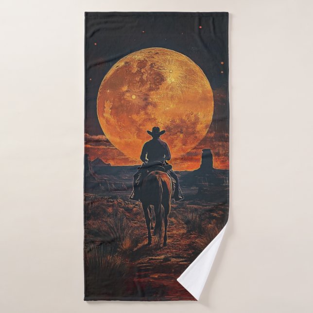 Western Cowboy À L'Orange Cadre Lune (Serviette de bain)
