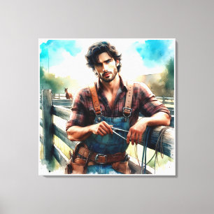 Western Cowboy Aquarell auf Spannleinwand Leinwanddruck