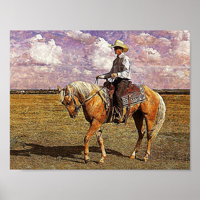 Western Cowboy auf Palomino Pferd Poster (Vorne)