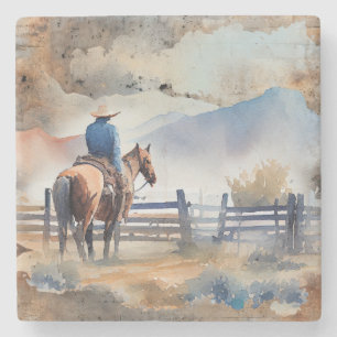 Western Cowboy auf Pferd Steinuntersetzer
