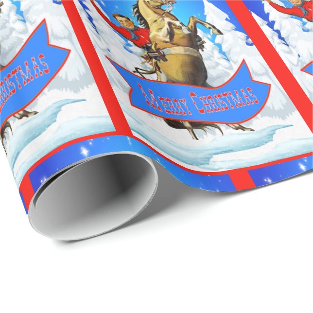 Western-Cowboy auf Pferdefrohen Weihnachten Geschenkpapier (Rolleneckpunkt)