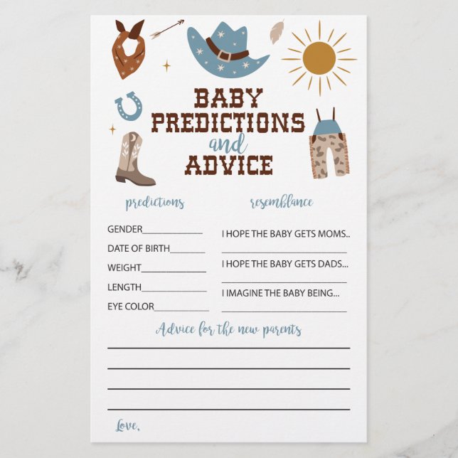 Western Cowboy Baby Duschberatung und Vorhersagen Flyer (Vorne)