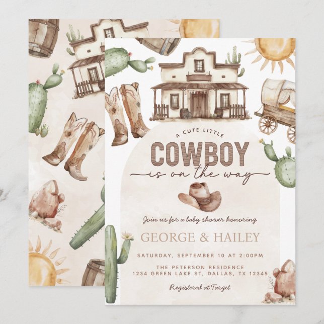 Western Cowboy Baby Dusche Einladung (Vorne/Hinten)