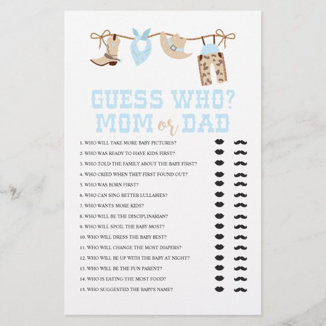 Western Cowboy Baby Dusche Ratet Wer Game Flyer (Vorne)