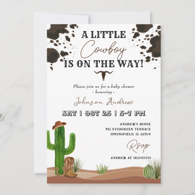Western Cowboy Baby shower Invitation (Devant)