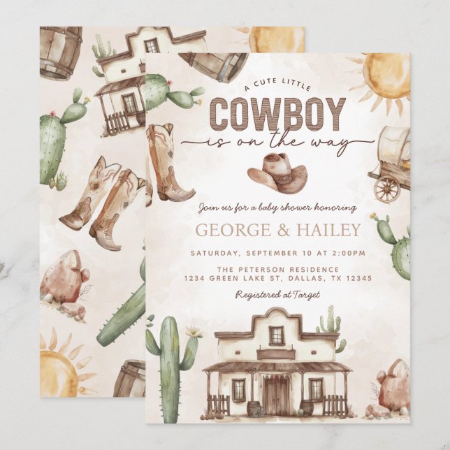 Western Cowboy Baby shower Invitation (Devant / Derrière)