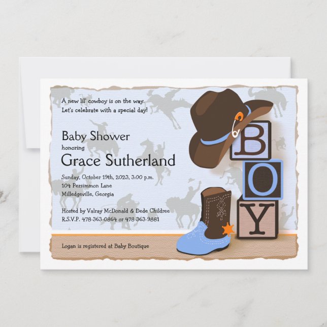 Western Cowboy Baby shower Invitation (Devant)