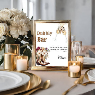 Western Cowboy Bachelorette Bubbly Bar Table Sign Poster