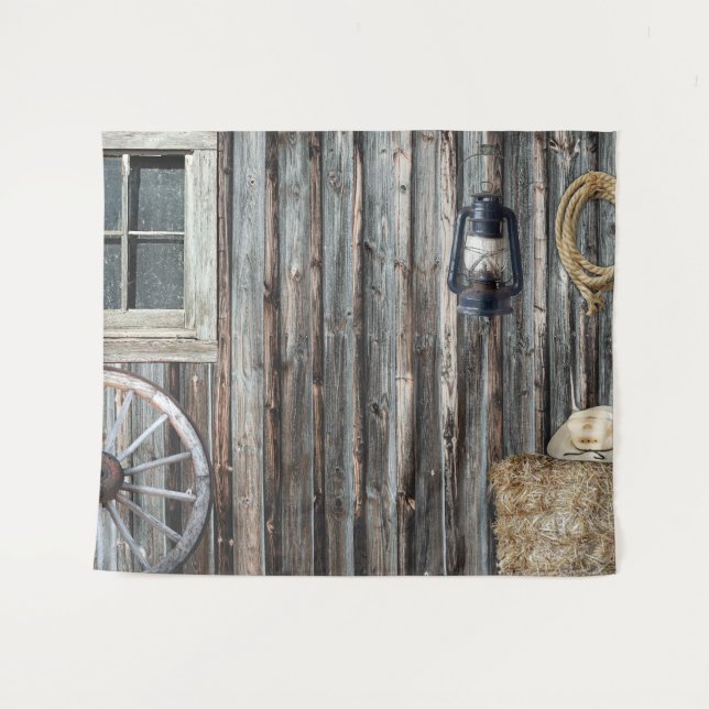 Western Cowboy Barn Tapestry Wandteppich (Vorderseite (Horizontal))