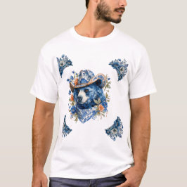 Western Cowboy Bear - Blue Bear with Floral Bandan T-Shirt