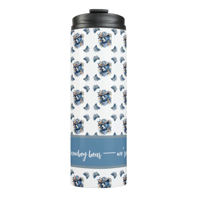 Western Cowboy Bear - Blue Bear with Floral Bandan Thermosbecher (Vorderseite)