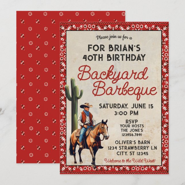 Western Cowboy Birthday Backyard Barbeque Einladung (Vorne/Hinten)