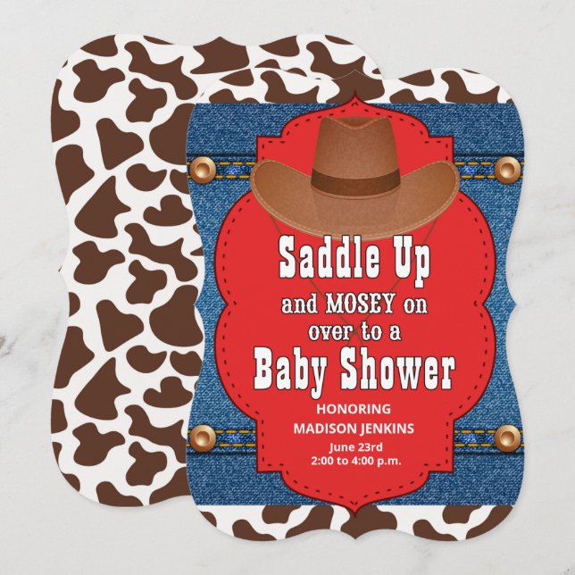 Western Cowboy Blue Baby Dusche Einladung (Vorne/Hinten)