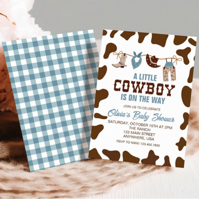 Western Cowboy Blue Kariert Baby Dusche Einladung (Von Creator hochgeladen)