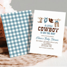 Western Cowboy Blue Kariert Baby Dusche Einladung