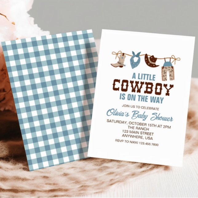 Western Cowboy Blue Kariert Baby Dusche Einladung (Von Creator hochgeladen)
