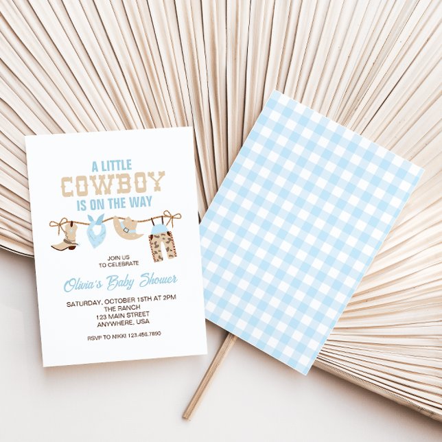Western Cowboy Blue Plaid Baby shower Invitation (Créateur téléchargé)