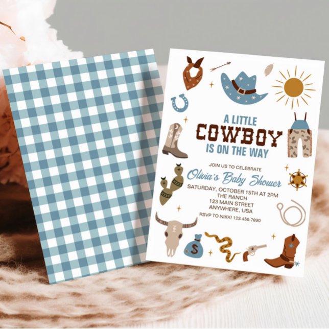 Western Cowboy Blue Plaid Baby shower Invitation (Créateur téléchargé)