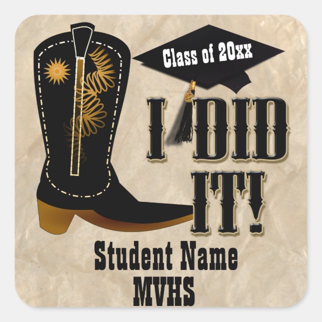 Western Cowboy Boot - Abschluss Quadratischer Aufkleber (Vorderseite)
