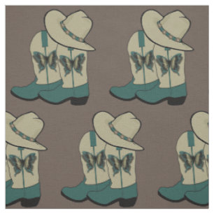 Western Cowboy Boot und Cowboyhut Butterfly Stoff