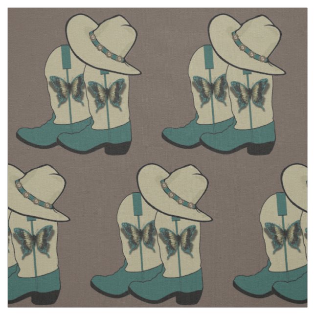 Western Cowboy Boot und Cowboyhut Butterfly Stoff (Muster)