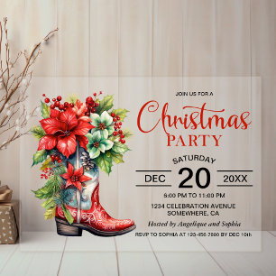 Western Cowboy Boot Weihnachts-Party Acryleinladungen