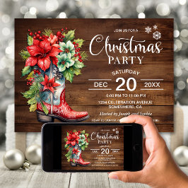 Western Cowboy Boot Wood Weihnachtsfeiertag Party Einladung