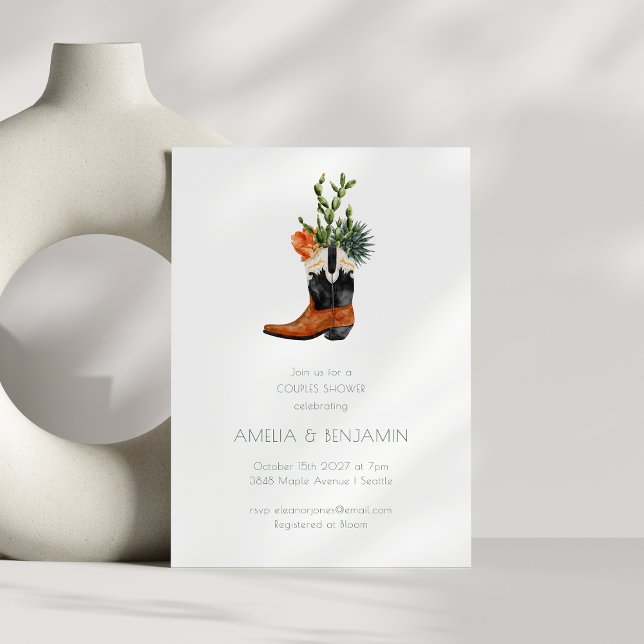 Western Cowboy Boot Wüste Kaktus Paare Dusche Einladung (Von Creator hochgeladen)