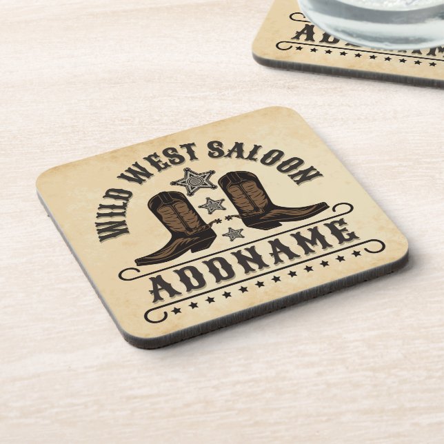 Western Cowboy Boots ADD NAME Sheriff Spurs Saloon Getränkeuntersetzer (Linke Seite)