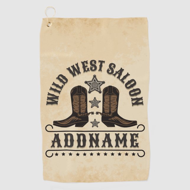 Western Cowboy Boots ADD NAME Sheriff Spurs Saloon Golfhandtuch (Vorderseite)