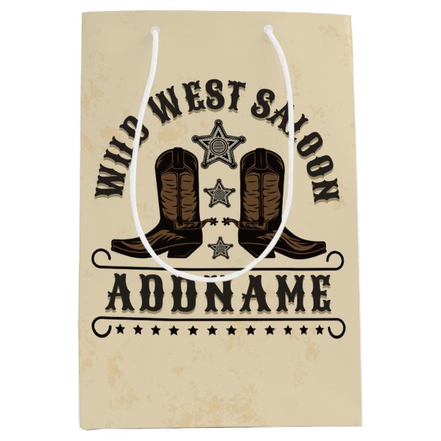 Western Cowboy Boots ADD NAME Sheriff Spurs Saloon Mittlere Geschenktüte (Vorderseite)