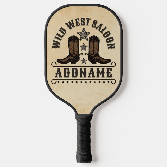 Western Cowboy Boots ADD NAME Sheriff Spurs Saloon Pickleball Schläger (Vorderseite)