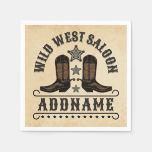 Western Cowboy Boots ADD NAME Sheriff Spurs Saloon Serviette