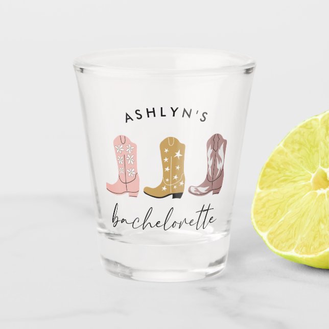 Western Cowboy Boots Bachelorette Shot Glass Schnapsglas (Vorderseite)